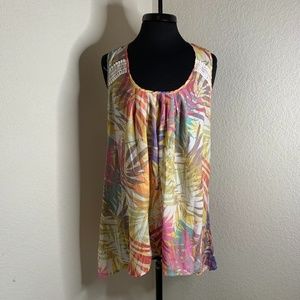 Spense Colorful Hawaiian Palm Leaves Tunic Tank Top With Lace Women's XL (1167)